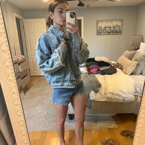 Puffy Jean Jacket w/ Sweatshirt Sleeves